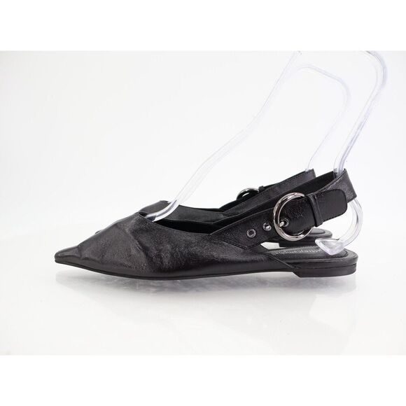 Jeffrey Campbell Scone Slingback Pointed Toe Flat Black Leather Size 7 Buckle - Picture 6 of 12